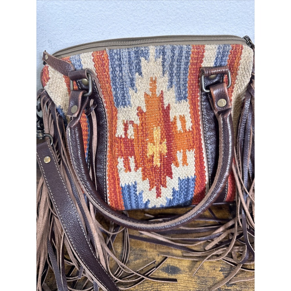 Myra Concealed Carry Purse Tribal Weave Leather Boho Cowgirl Western Patina EUC - Picture 7 of 7
